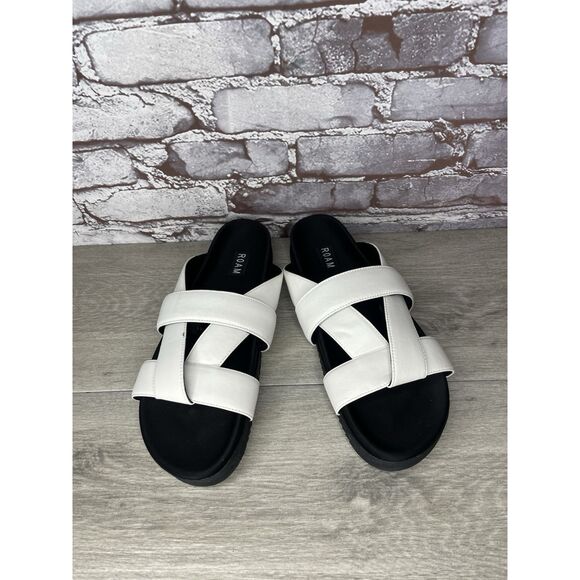 Roam White Leather Ribbon Open Toe Straps Slides Sandals Women Sz 41EU/10.5M US - Picture 3 of 16